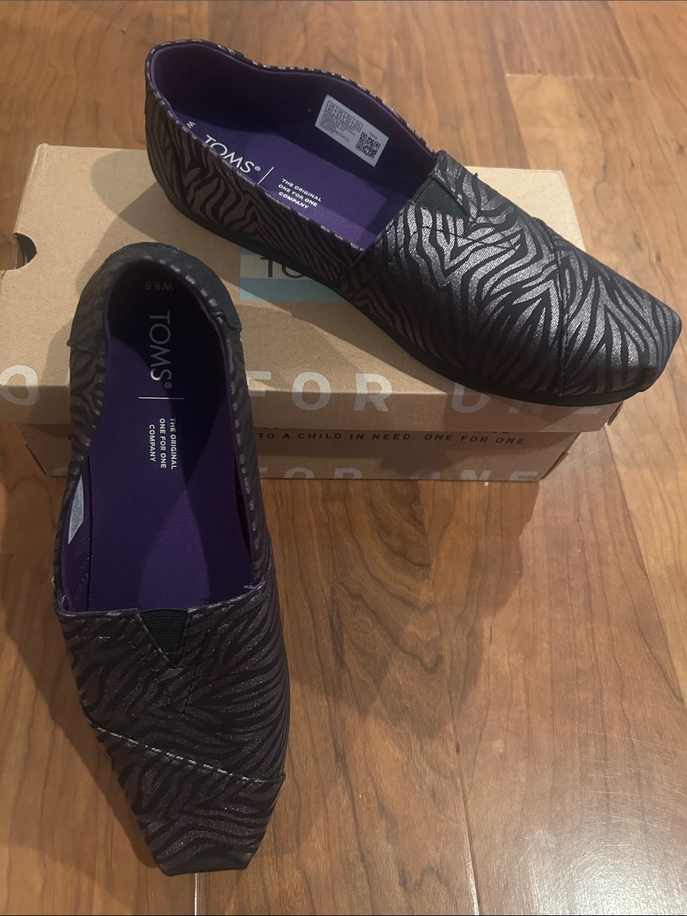 TOMS Black Zebra-Print Slip-On Loafers 8.5